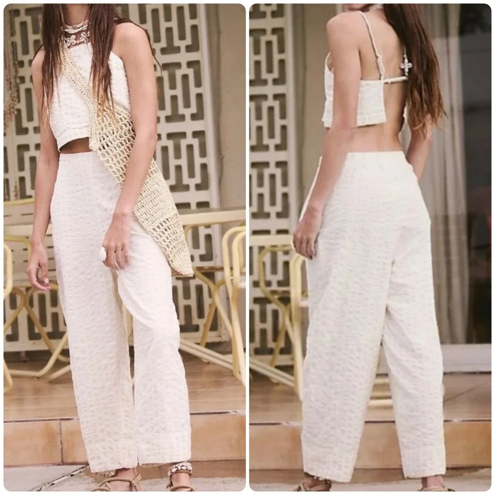 NWT Free People Two Piece Set Top Backless Gingham Checked Pant Trouser Bottom s